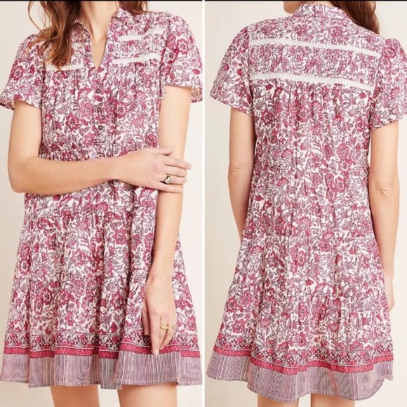 Anthropologie Dresses & Skirts - Anthropologie Georgina Pink Floral Tiered Dress XS